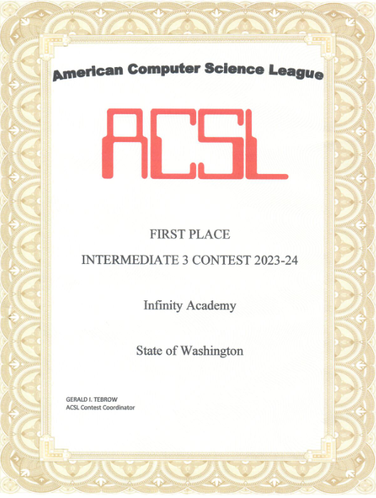 ACSL First Place Intermediate 3 2023-24