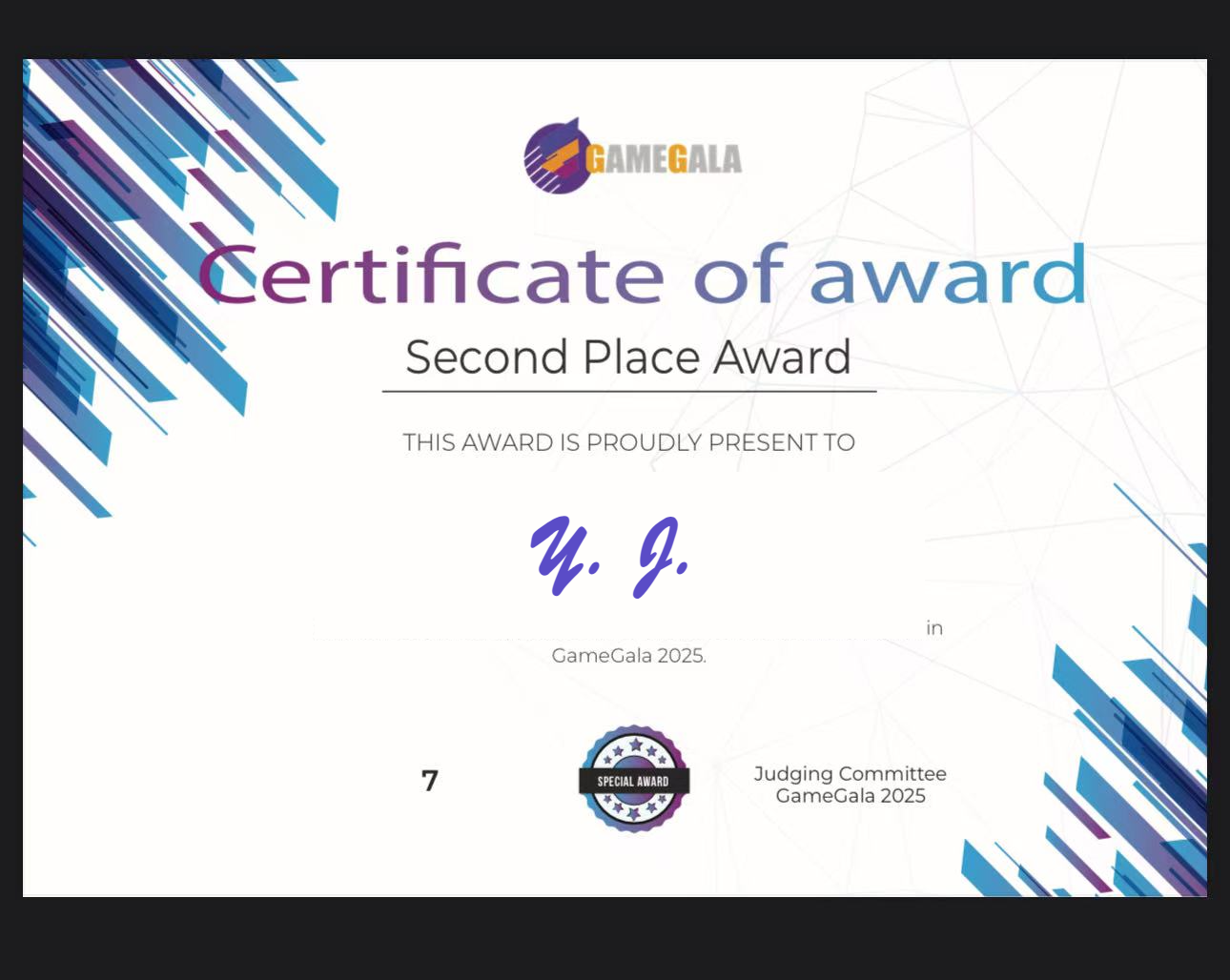 GameGala 2025 Second Place — Y.J.